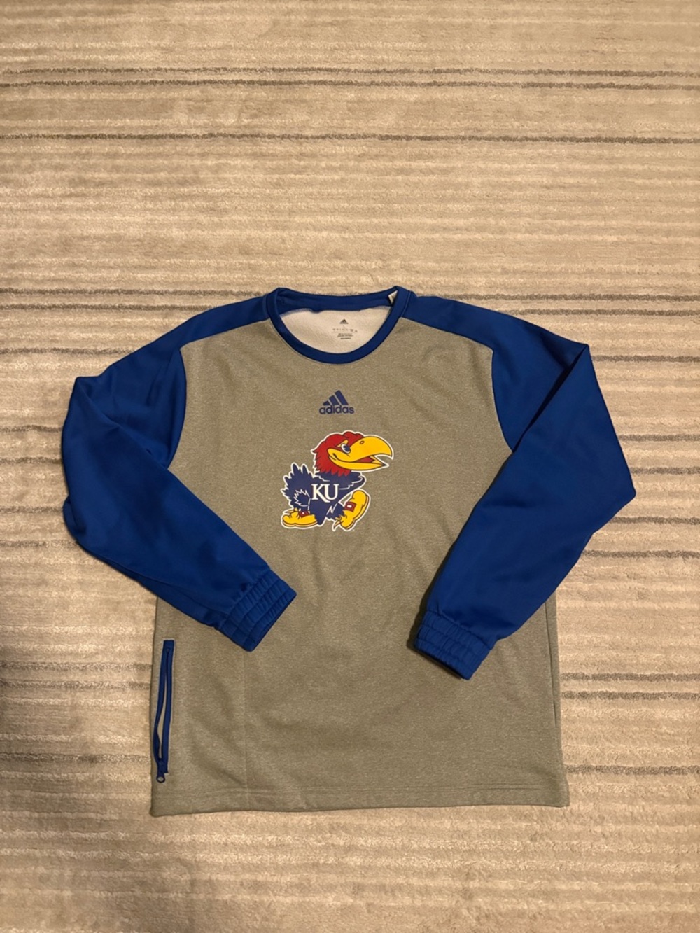 adidas Gray & Royal Blue Kansas Jayhawks Long-Sleeve Crew
